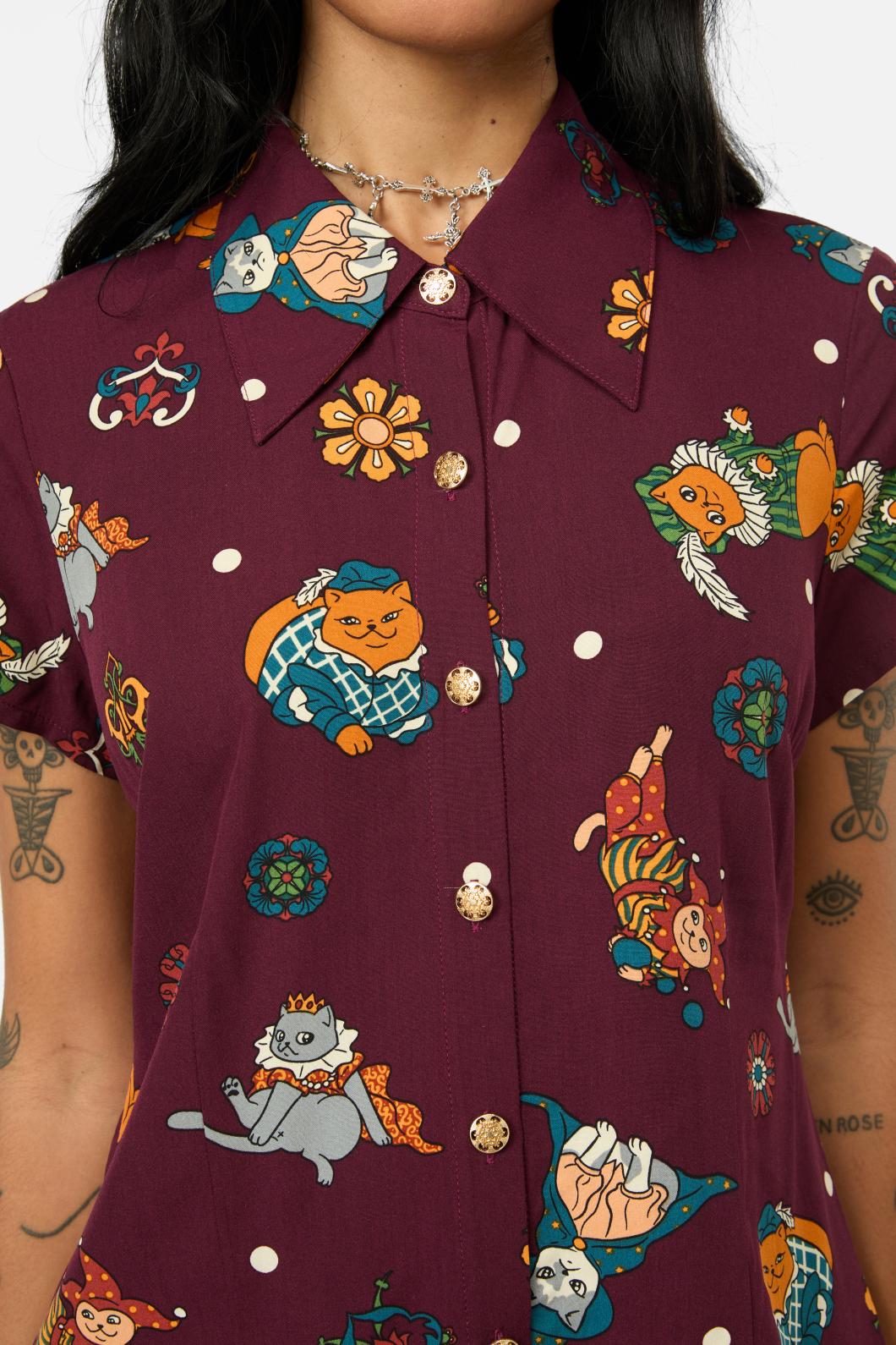 Black Friday - Left Right Print Blouse - maroon