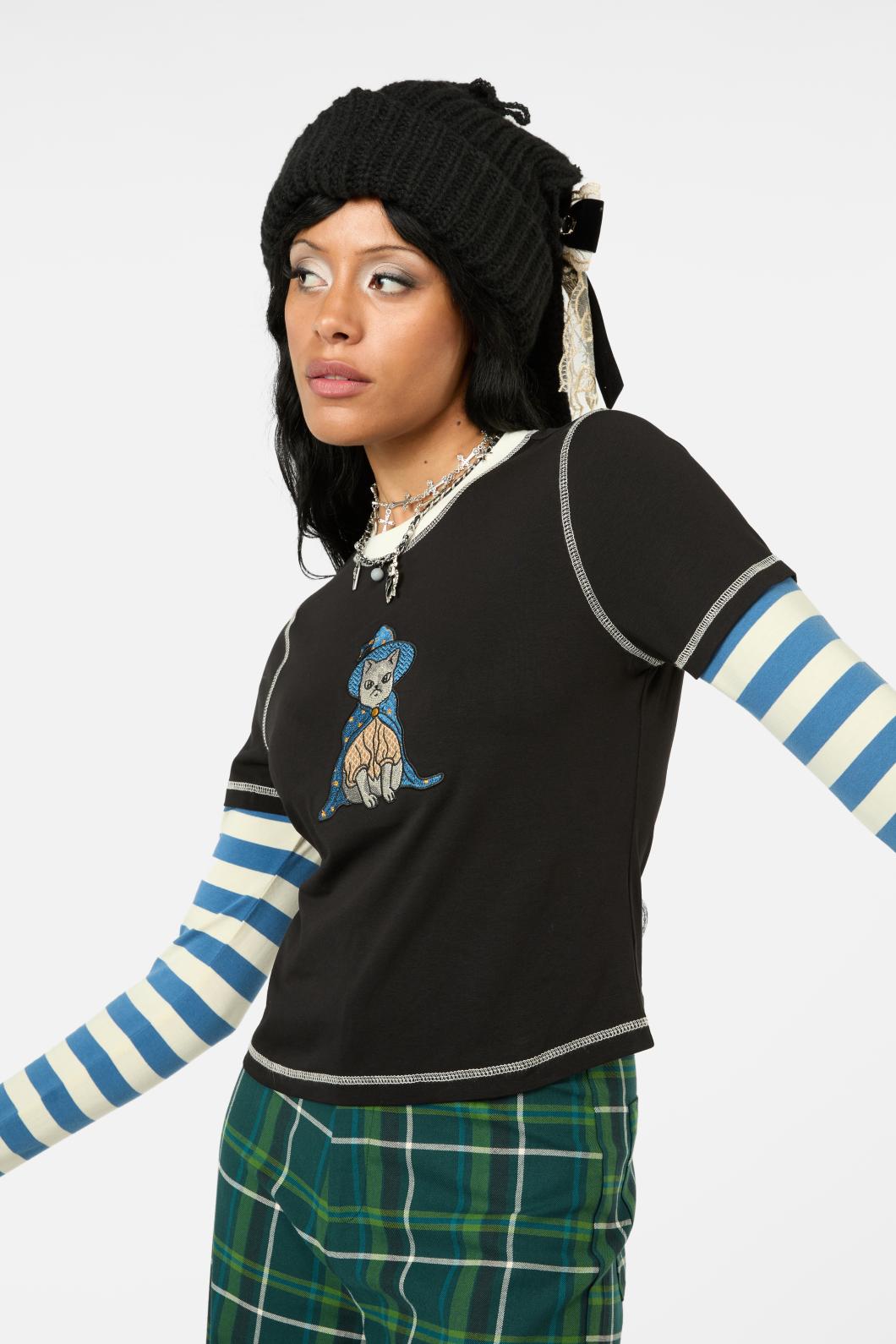 Black Friday - Iykyk Long Contrast Sleeve Top - black-blue