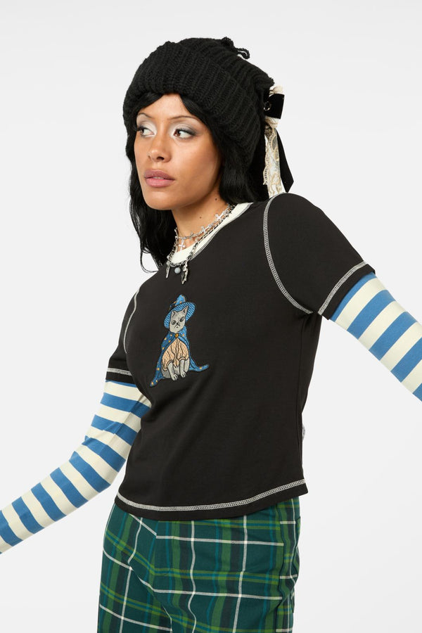 Black Friday - Iykyk Long Contrast Sleeve Top - black-blue