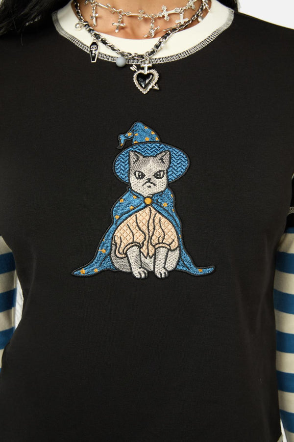 Black Friday - Iykyk Long Contrast Sleeve Top - black-blue