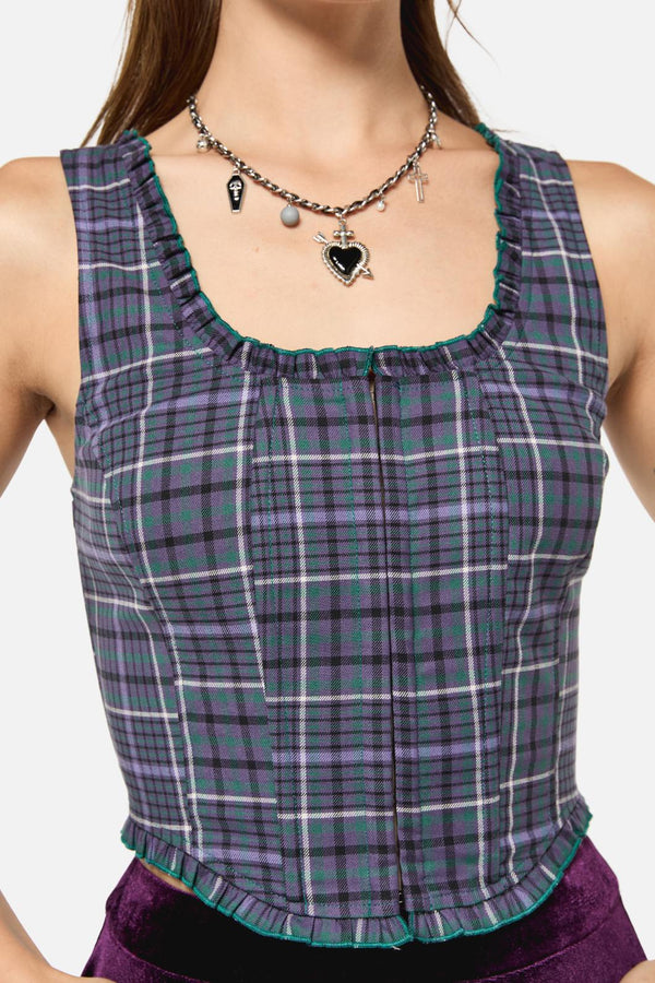 Black Friday - Thicket Tartan Corset Top - green-purple