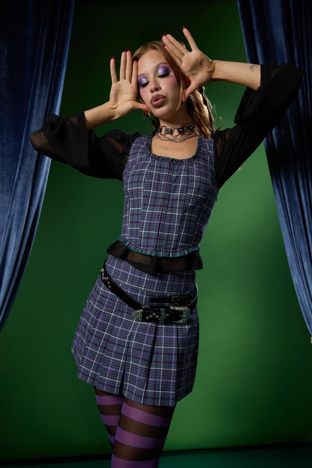 Black Friday - Thicket Tartan Corset Top - green-purple