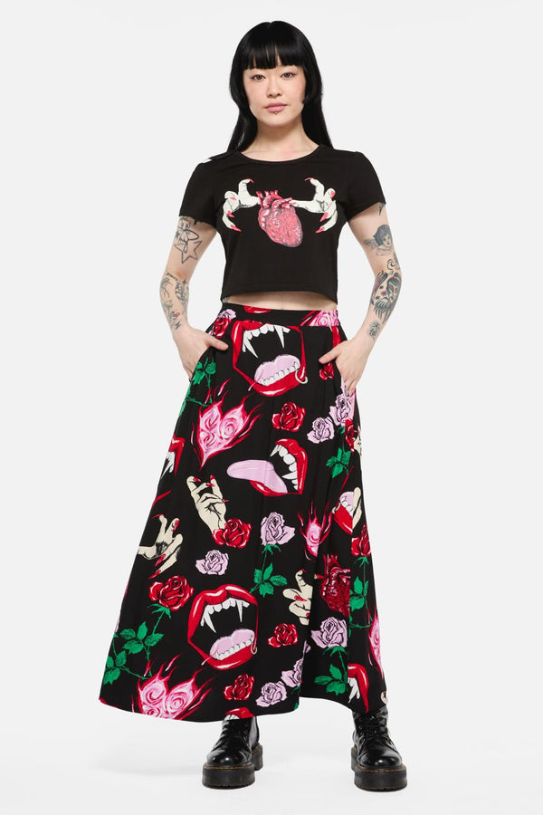 Black Friday - Immortal Love Midi Skirt - black-red