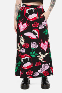 Black Friday - Immortal Love Midi Skirt - black-red