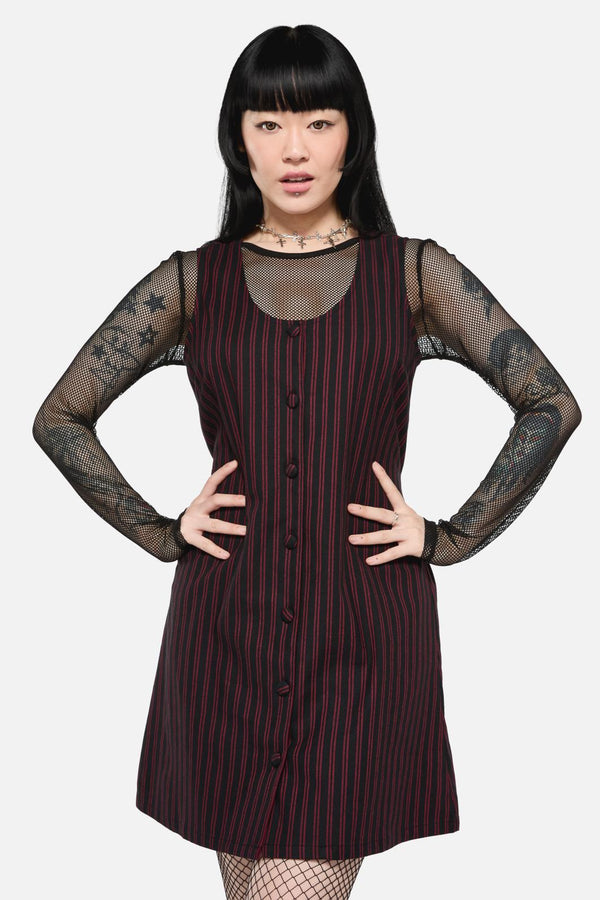 Black Friday - Undead Pinstripe Pinafore - black-red