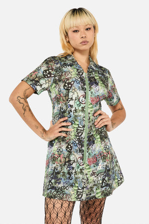 Black Friday - Laneway Zip Print SS Skater Dress - multi