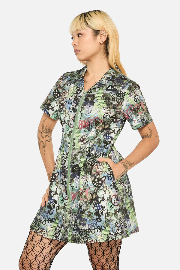 Black Friday - Laneway Zip Print SS Skater Dress - multi