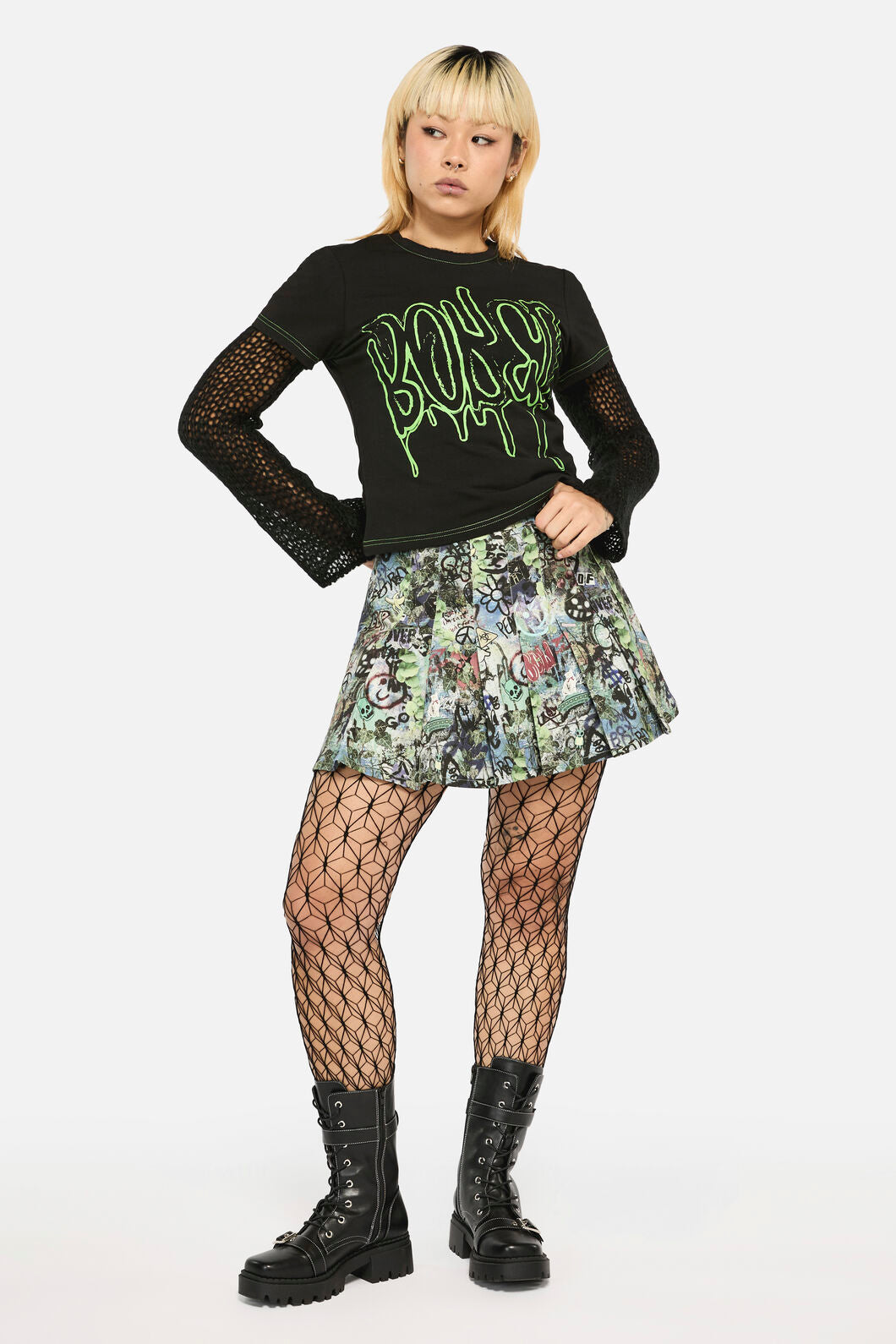 Black Friday - Laneway Print Pleated Skirt - multi