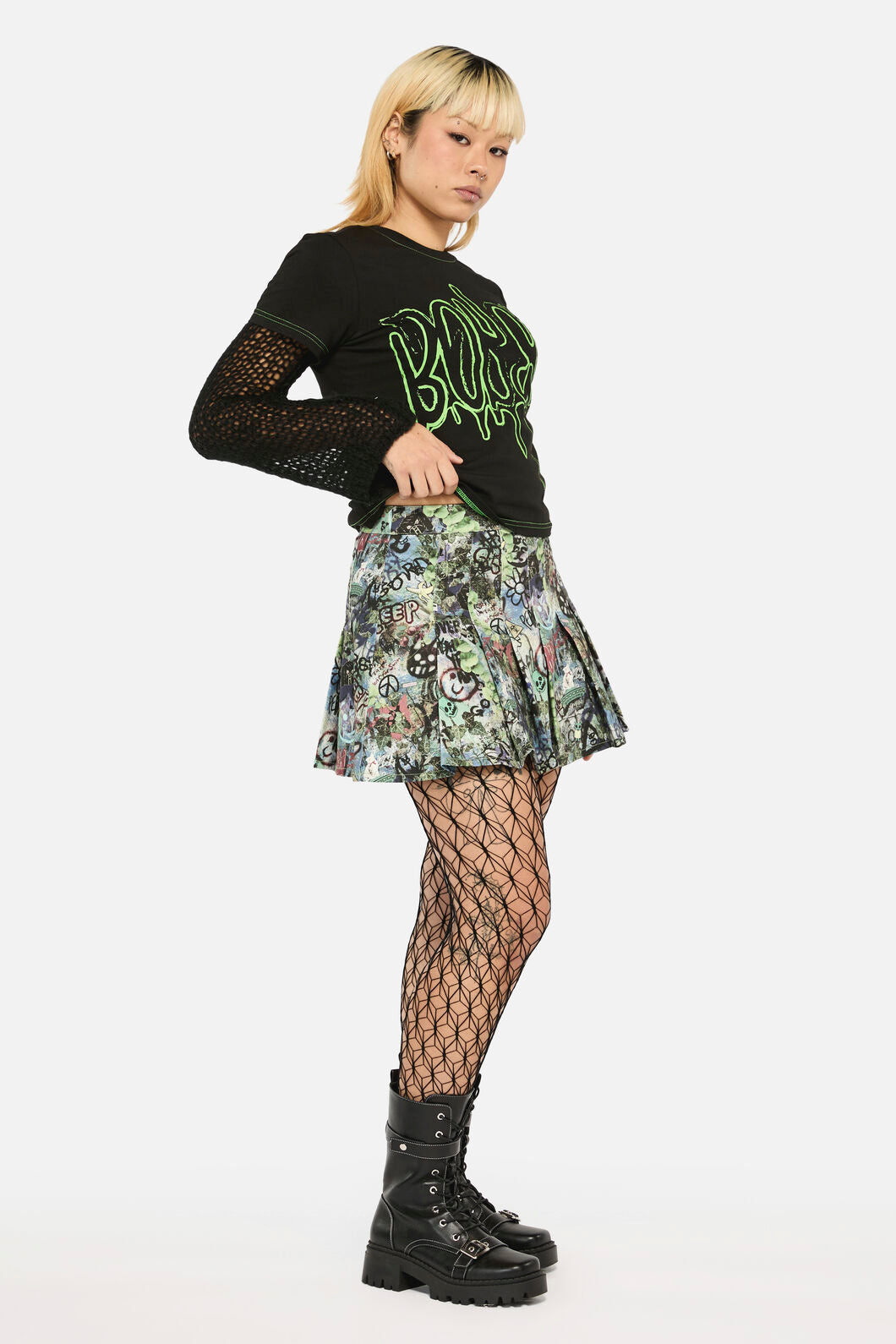 Black Friday - Laneway Print Pleated Skirt - multi