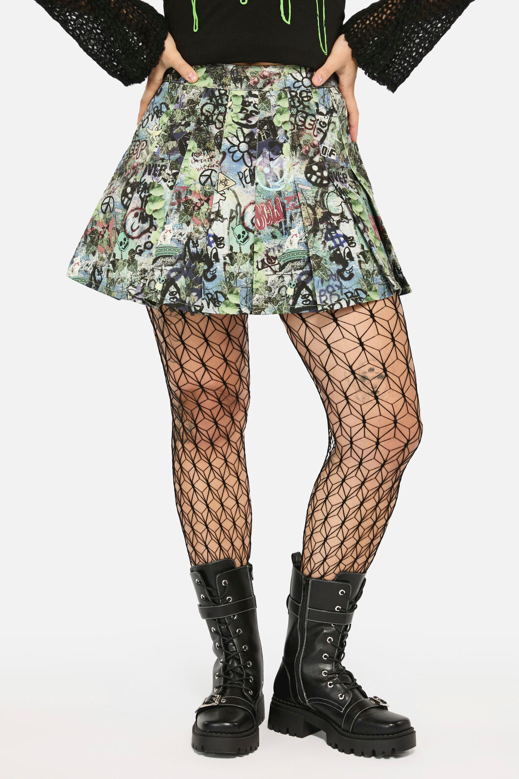 Black Friday - Laneway Print Pleated Skirt - multi