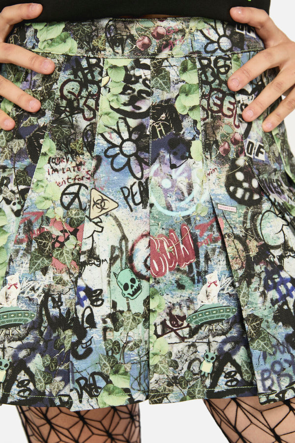 Black Friday - Laneway Print Pleated Skirt - multi