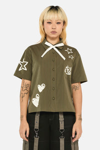 Black Friday - Graff Pinstripe Relaxed Blouse - khaki