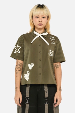 Black Friday - Graff Pinstripe Relaxed Blouse - khaki