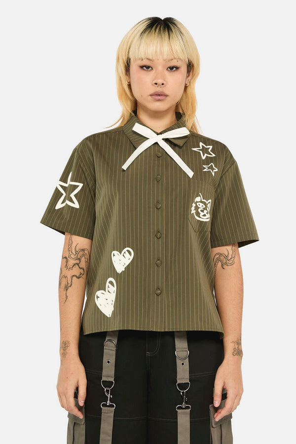 Black Friday - Graff Pinstripe Relaxed Blouse - khaki