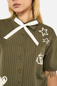 Black Friday - Graff Pinstripe Relaxed Blouse - khaki