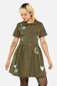 Black Friday - Graff Pinstripe Pleated Dress - khaki