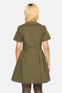 Black Friday - Graff Pinstripe Pleated Dress - khaki