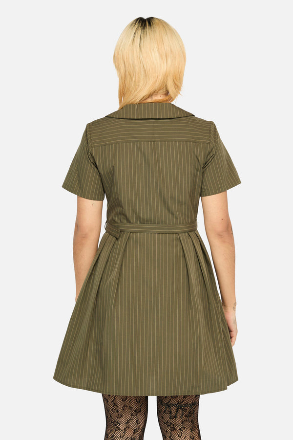 Black Friday - Graff Pinstripe Pleated Dress - khaki