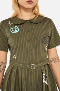 Black Friday - Graff Pinstripe Pleated Dress - khaki
