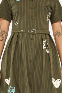 Black Friday - Graff Pinstripe Pleated Dress - khaki