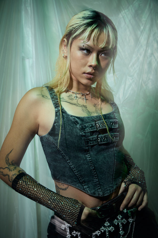 Black Friday - Laneway Acid WashBeltCorsetTop - grey