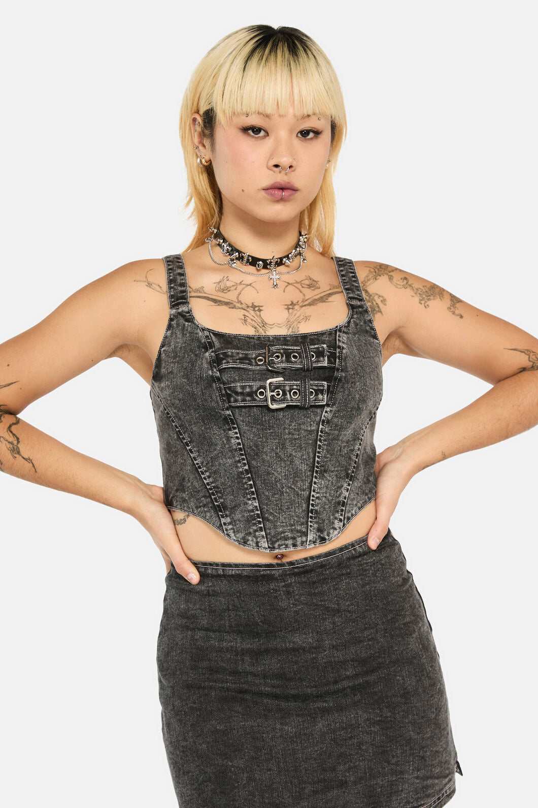 Black Friday - Laneway Acid WashBeltCorsetTop - grey
