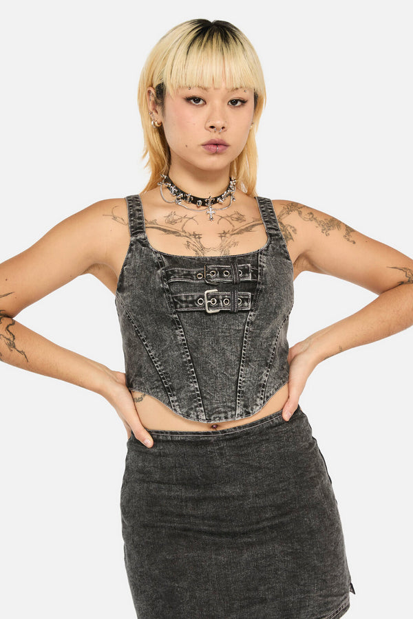 Black Friday - Laneway Acid WashBeltCorsetTop - grey