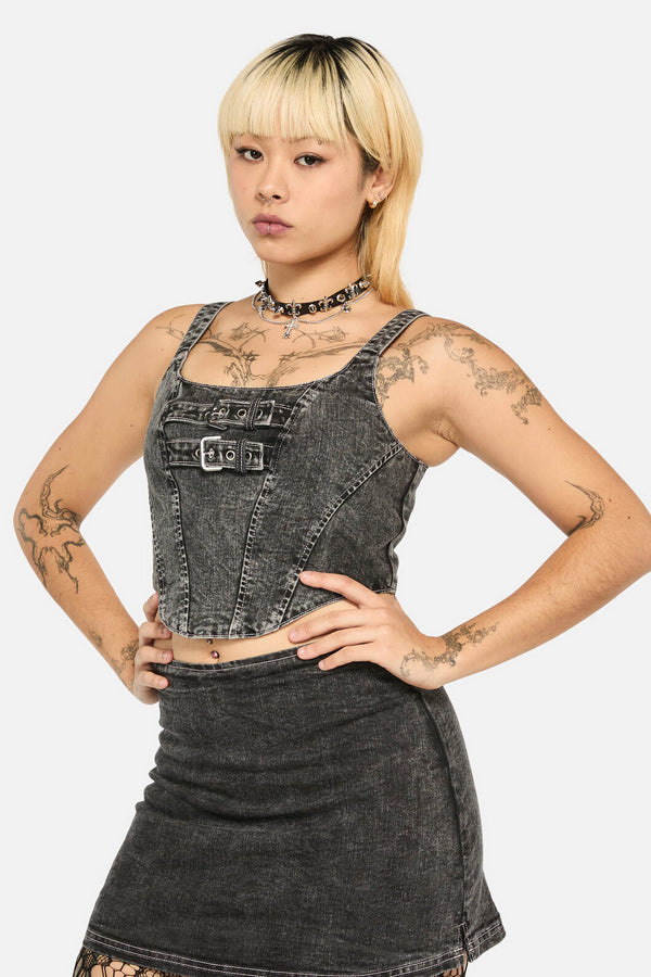 Black Friday - Laneway Acid WashBeltCorsetTop - grey