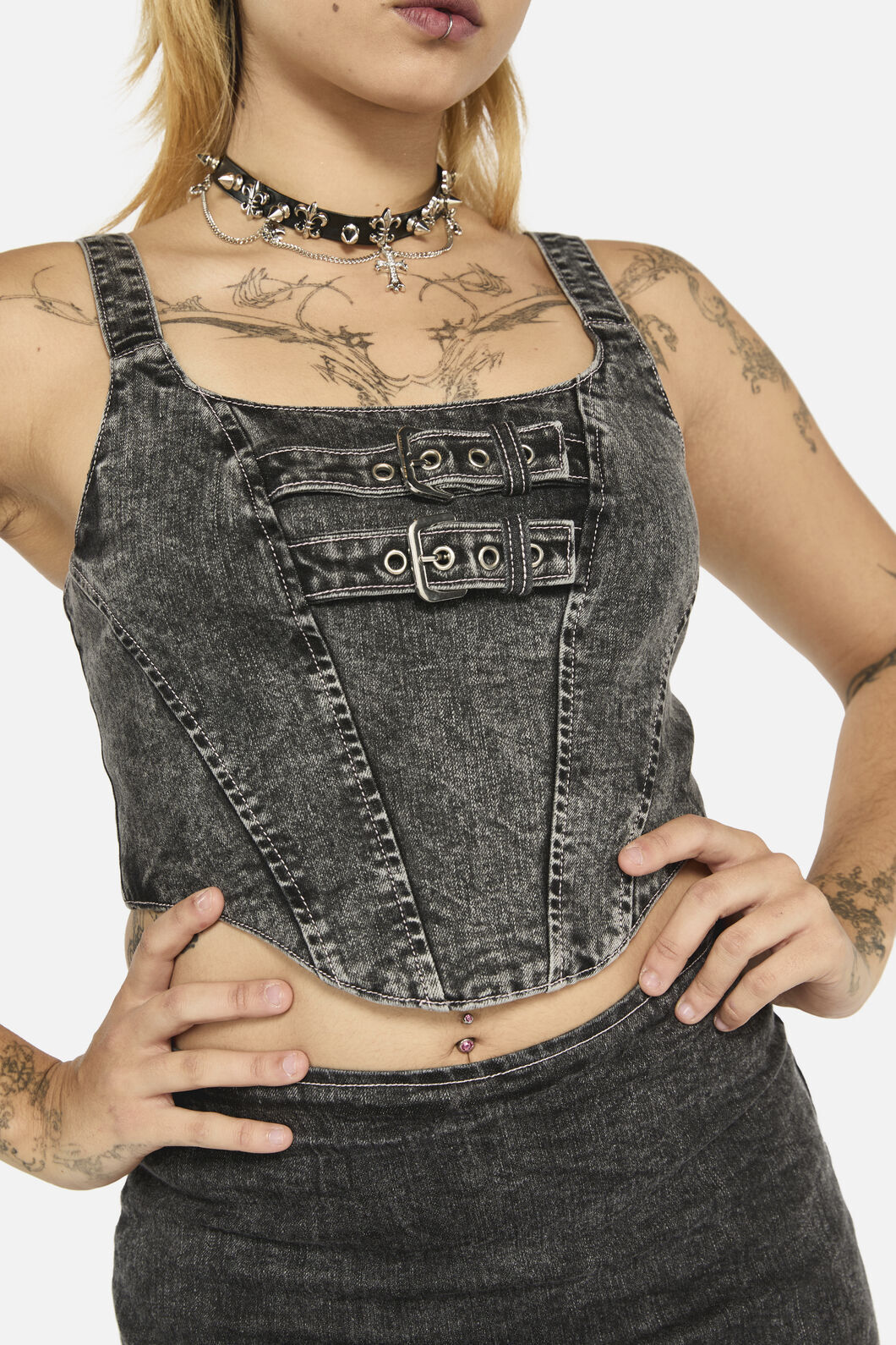 Black Friday - Laneway Acid WashBeltCorsetTop - grey
