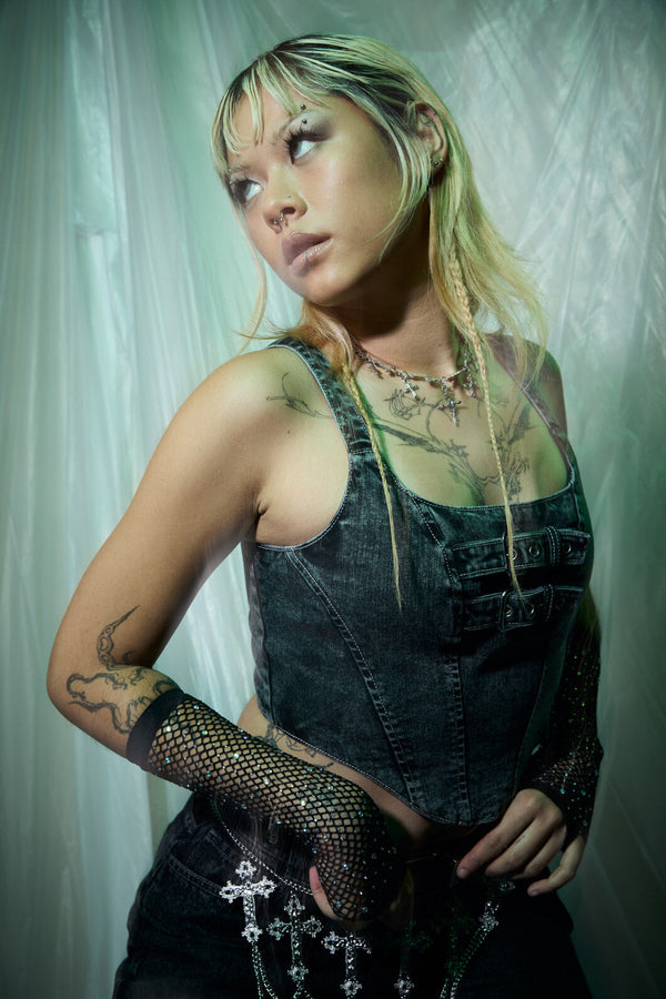 Black Friday - Laneway Acid WashBeltCorsetTop - grey