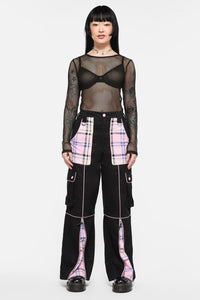 Black Friday - Dragon Scales Tartan Contrast Cargo - black-pink