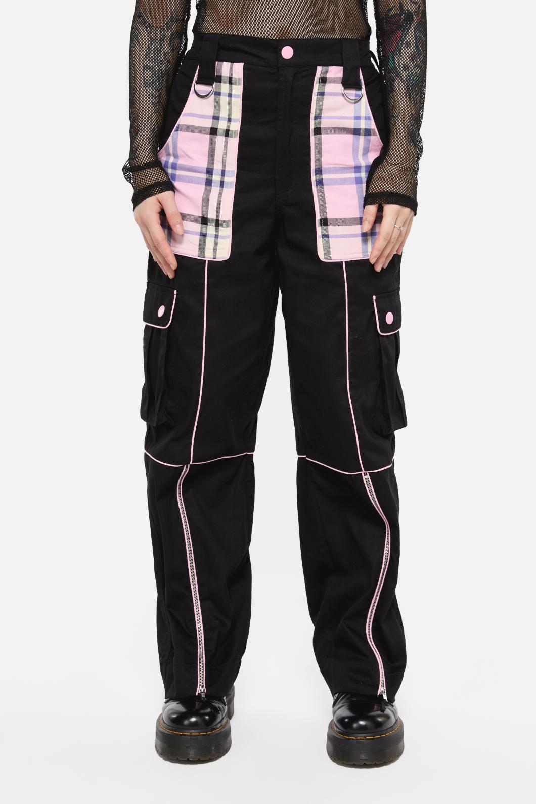 Black Friday - Dragon Scales Tartan Contrast Cargo - black-pink