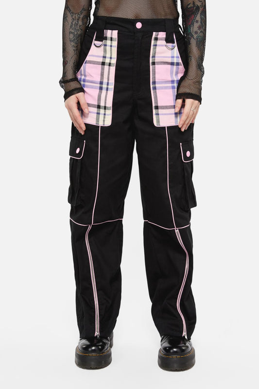 Black Friday - Dragon Scales Tartan Contrast Cargo - black-pink