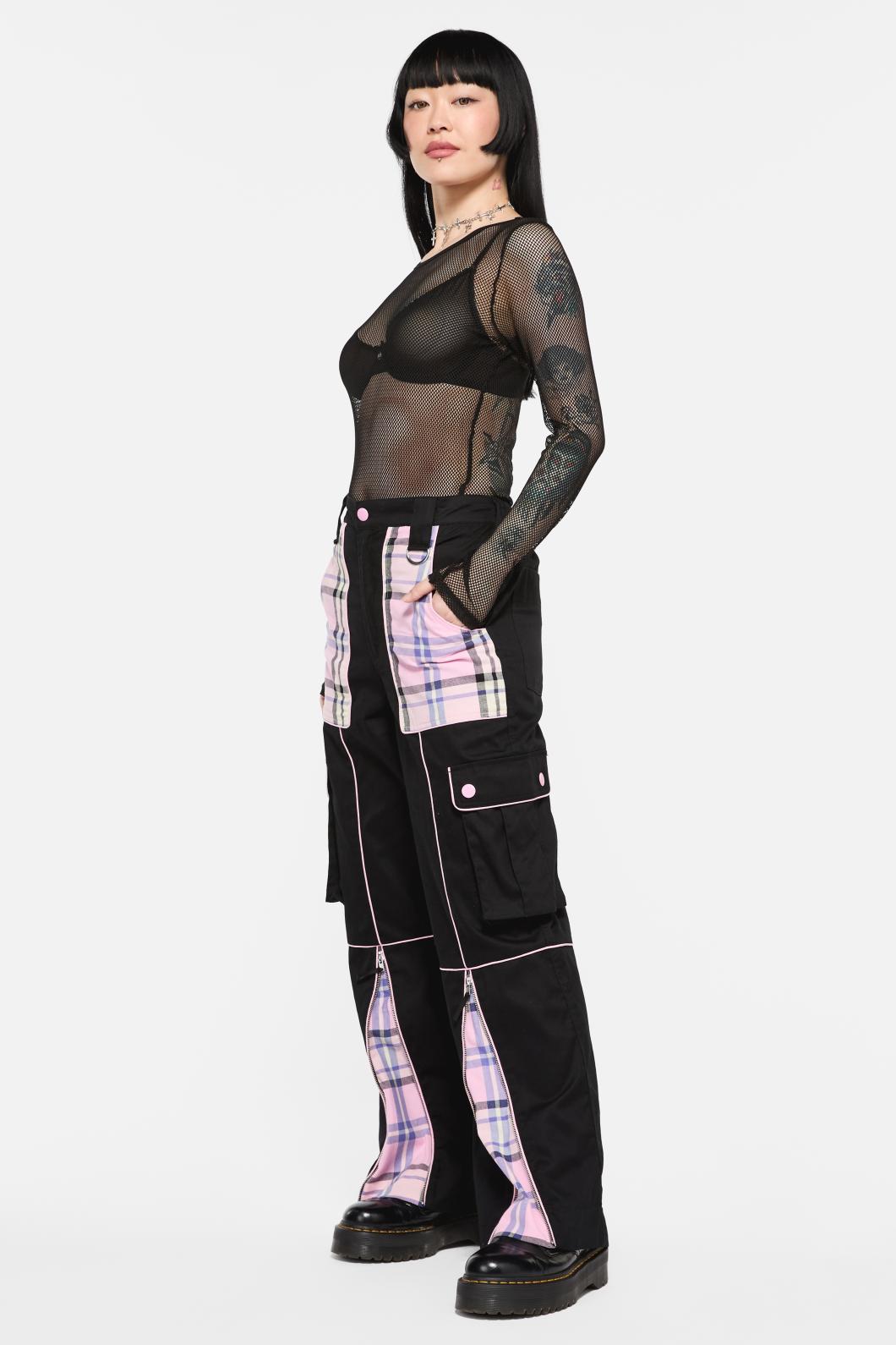 Black Friday - Dragon Scales Tartan Contrast Cargo - black-pink