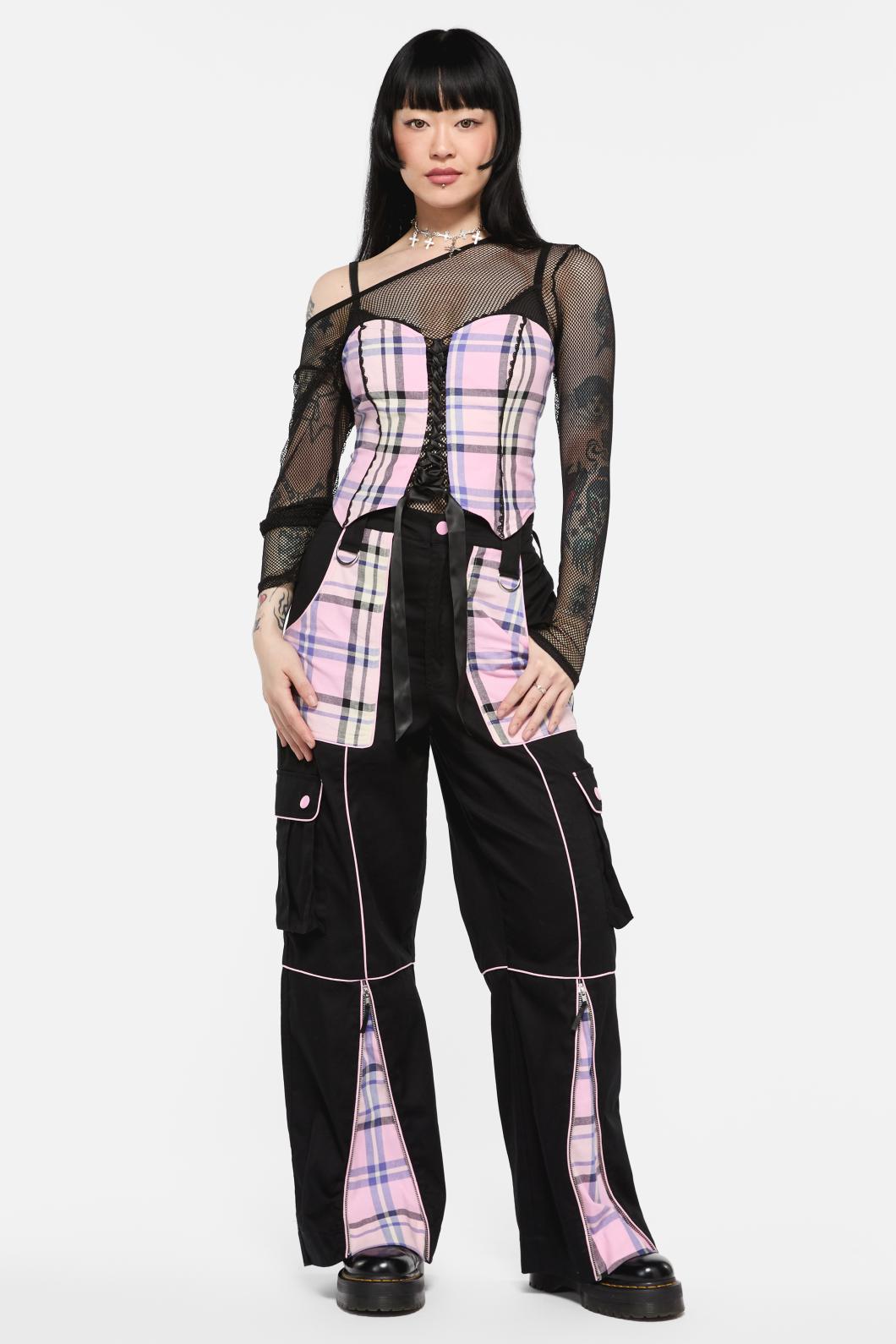 Black Friday - Dragon Scales Tartan Contrast Cargo - black-pink