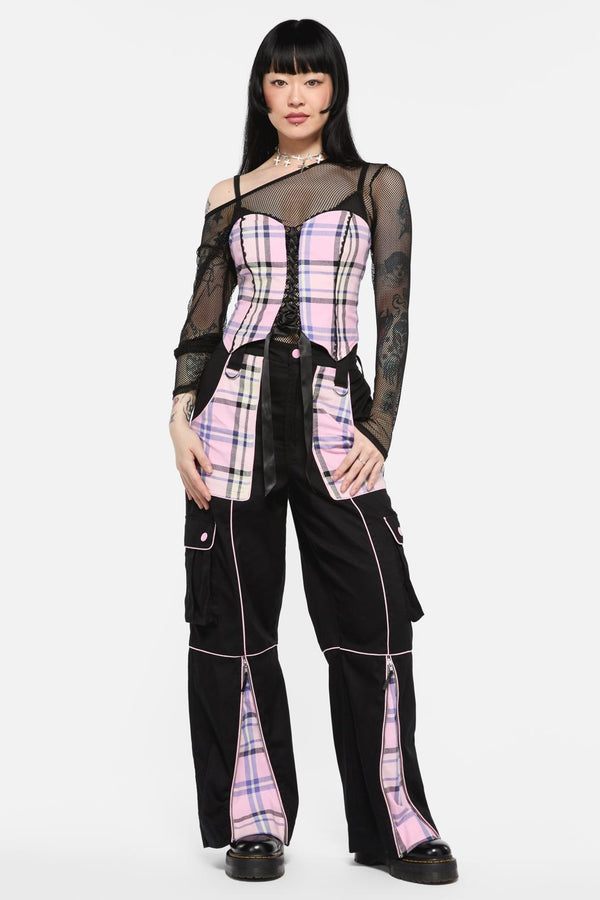 Black Friday - Dragon Scales Tartan Contrast Cargo - black-pink