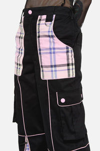 Black Friday - Dragon Scales Tartan Contrast Cargo - black-pink