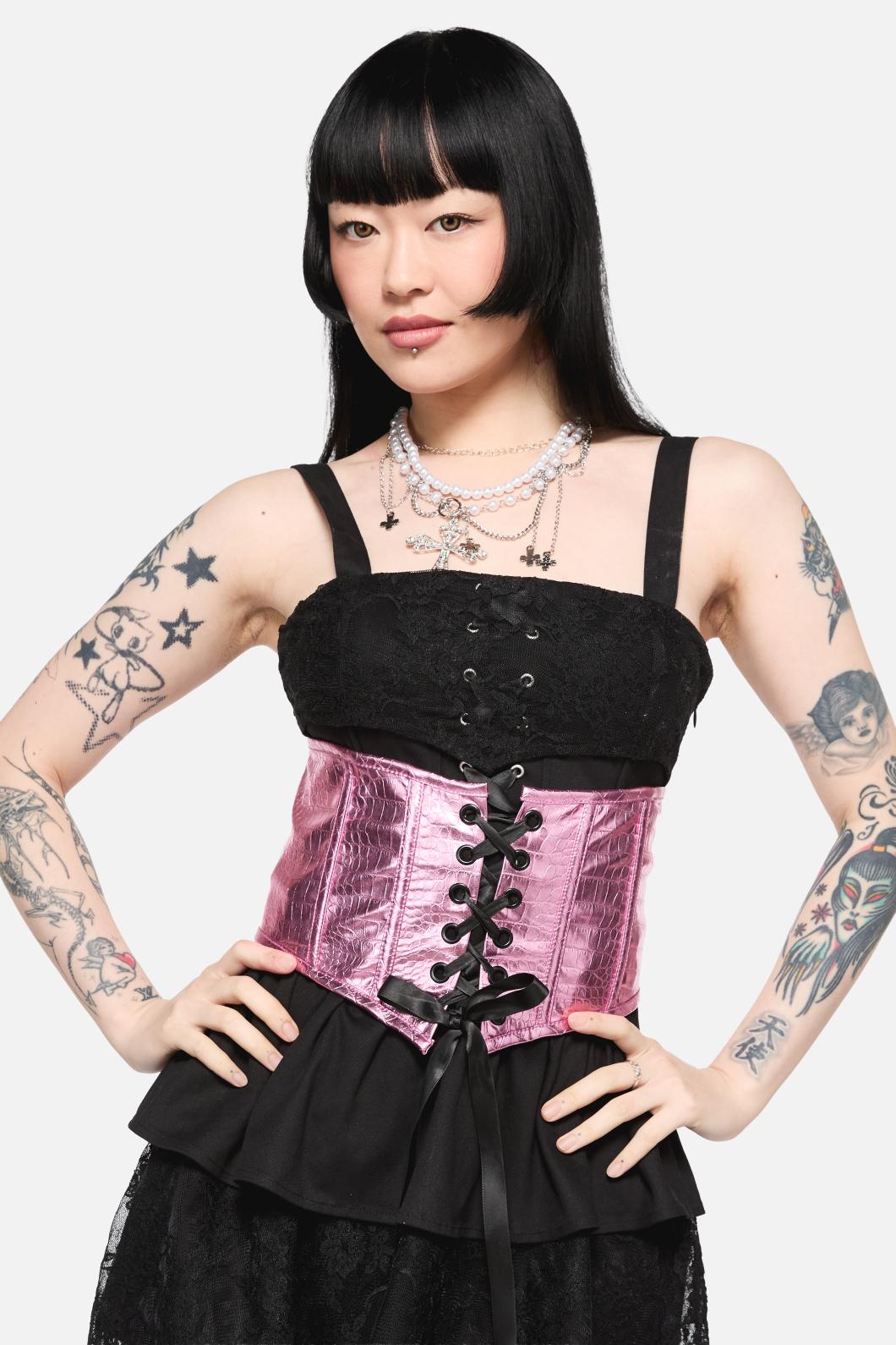 Black Friday - Scales PU Underbust Corset - pink