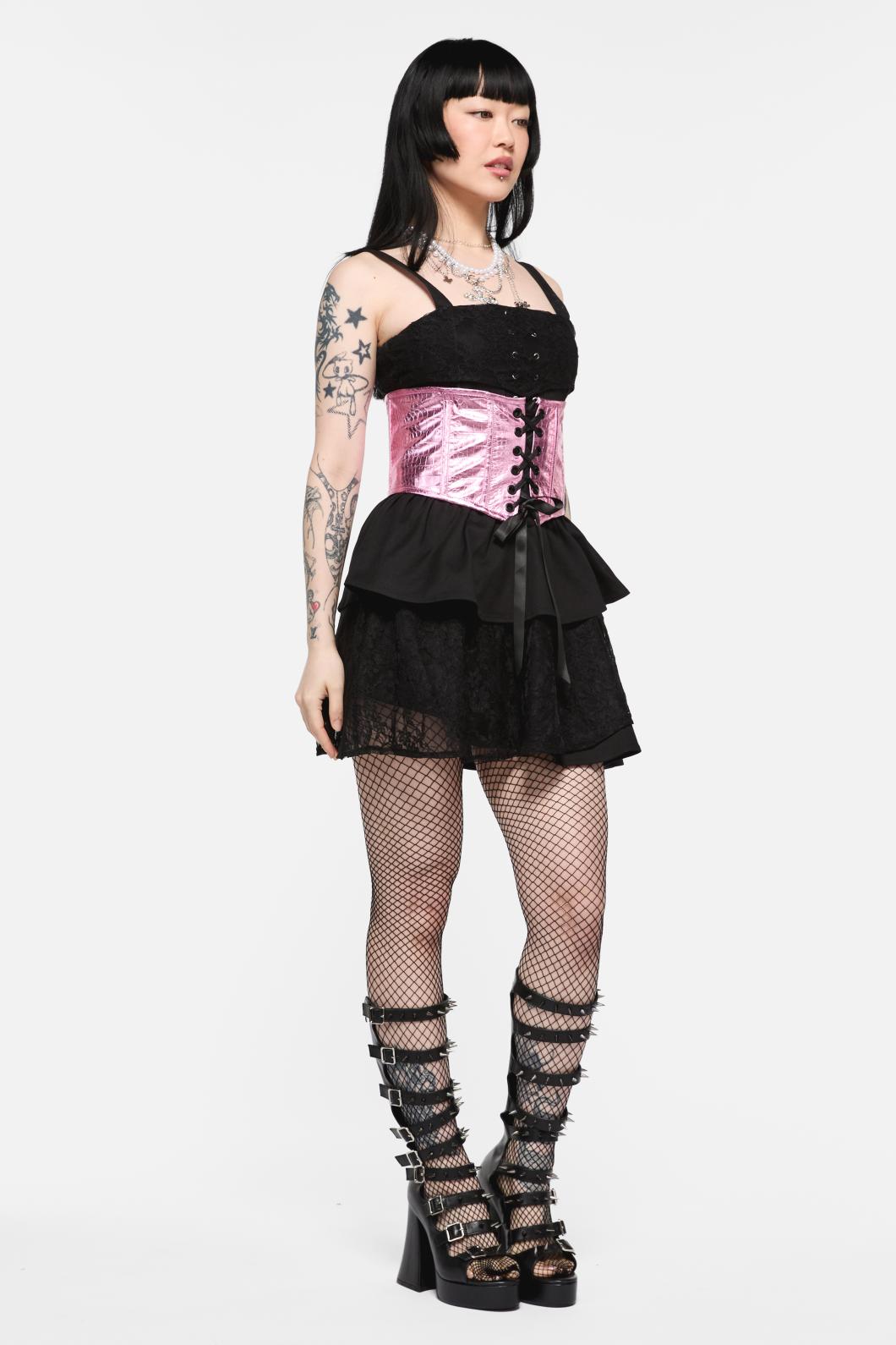 Black Friday - Scales PU Underbust Corset - pink