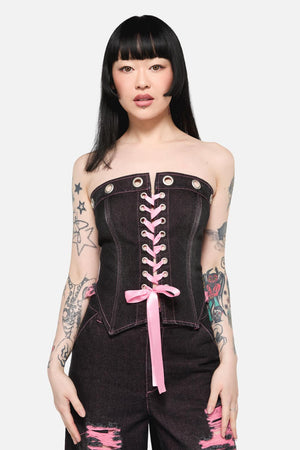 Black Friday - Scales Eyelet Denim Corset - black
