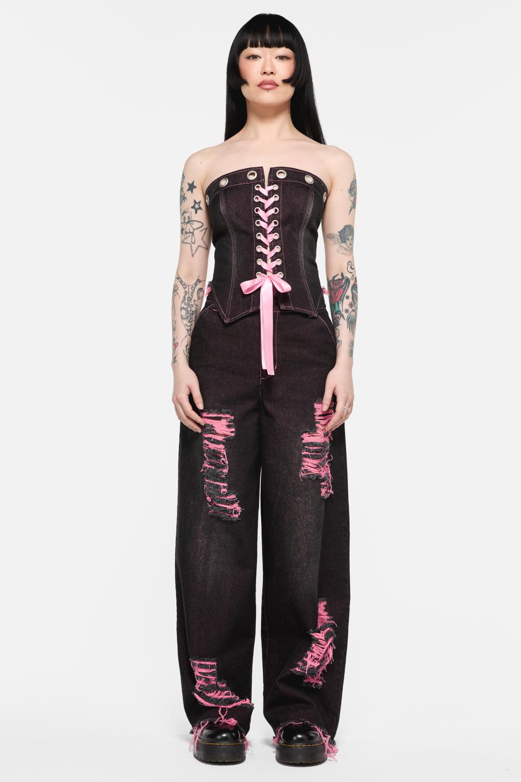 Black Friday - Scales Eyelet Denim Corset - black