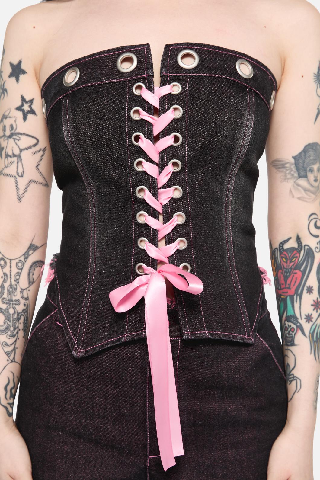 Black Friday - Scales Eyelet Denim Corset - black
