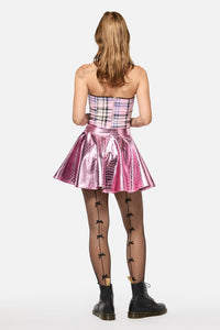 Black Friday - Dragon Scales Tartan Tie Up Corset - pink