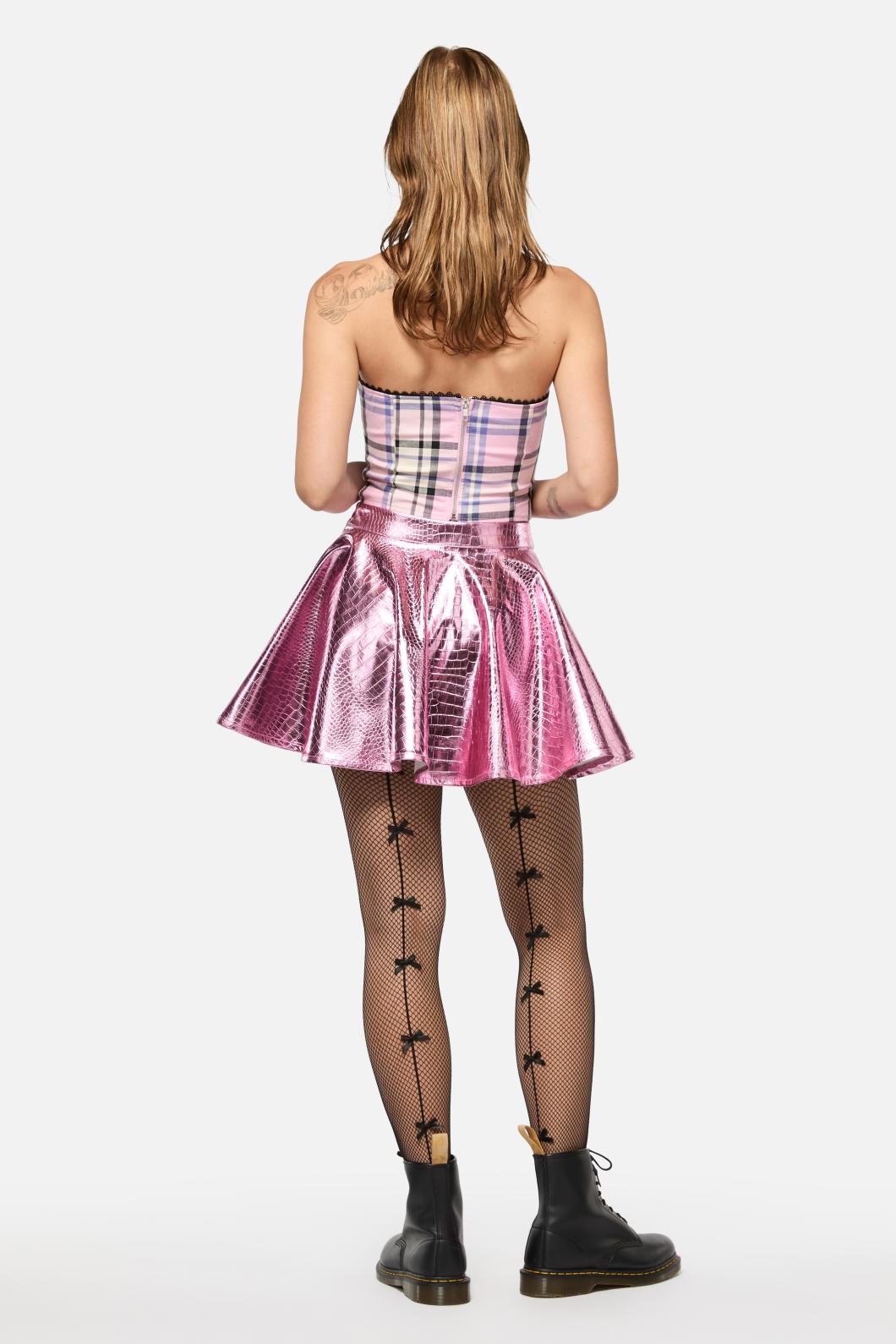 Black Friday - Dragon Scales Tartan Tie Up Corset - pink