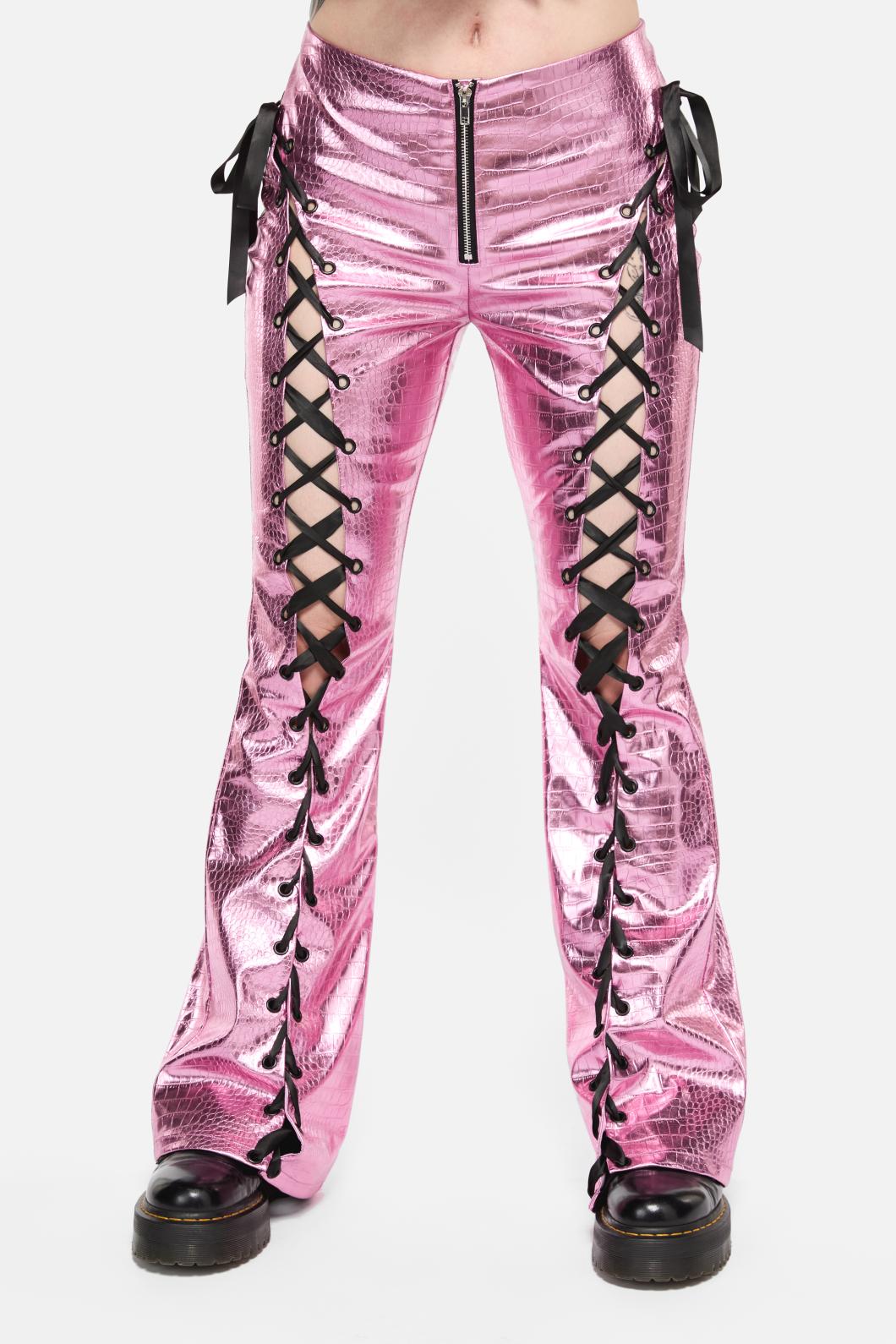 Black Friday - Scales Lace Up PU Pant - pink