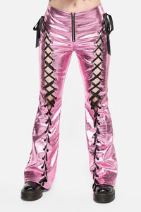 Black Friday - Scales Lace Up PU Pant - pink