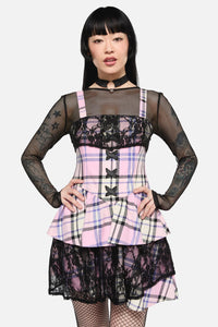 Black Friday - Dragon Scales Tartan Lacey Layered Dress - pink
