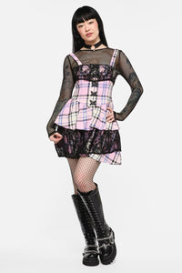 Black Friday - Dragon Scales Tartan Lacey Layered Dress - pink