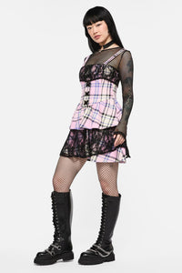 Black Friday - Dragon Scales Tartan Lacey Layered Dress - pink