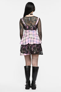 Black Friday - Dragon Scales Tartan Lacey Layered Dress - pink